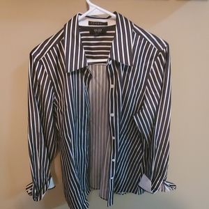 Foxcroft white and black striped blouse